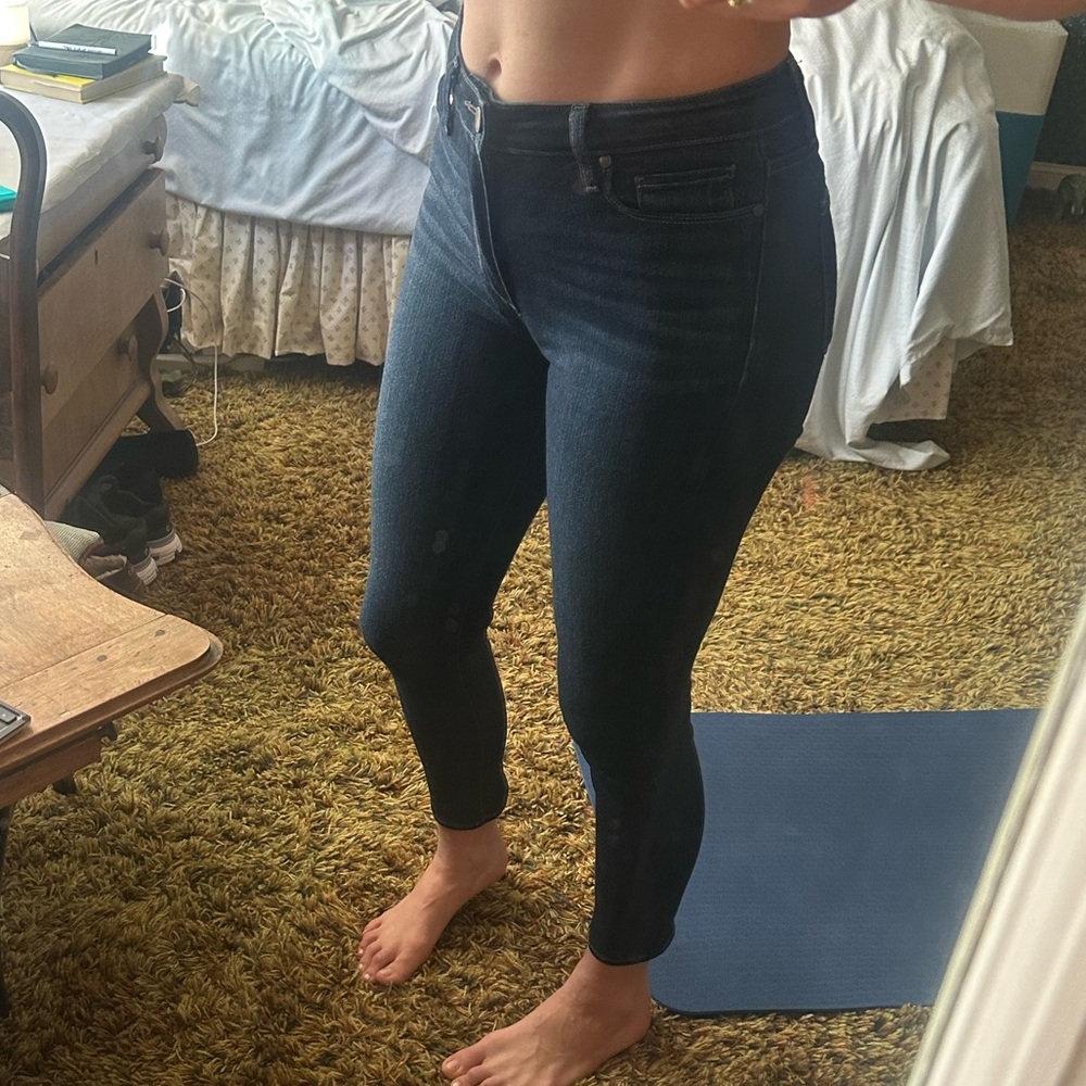 Paige dark wash stretch jeans, mid waist skinny